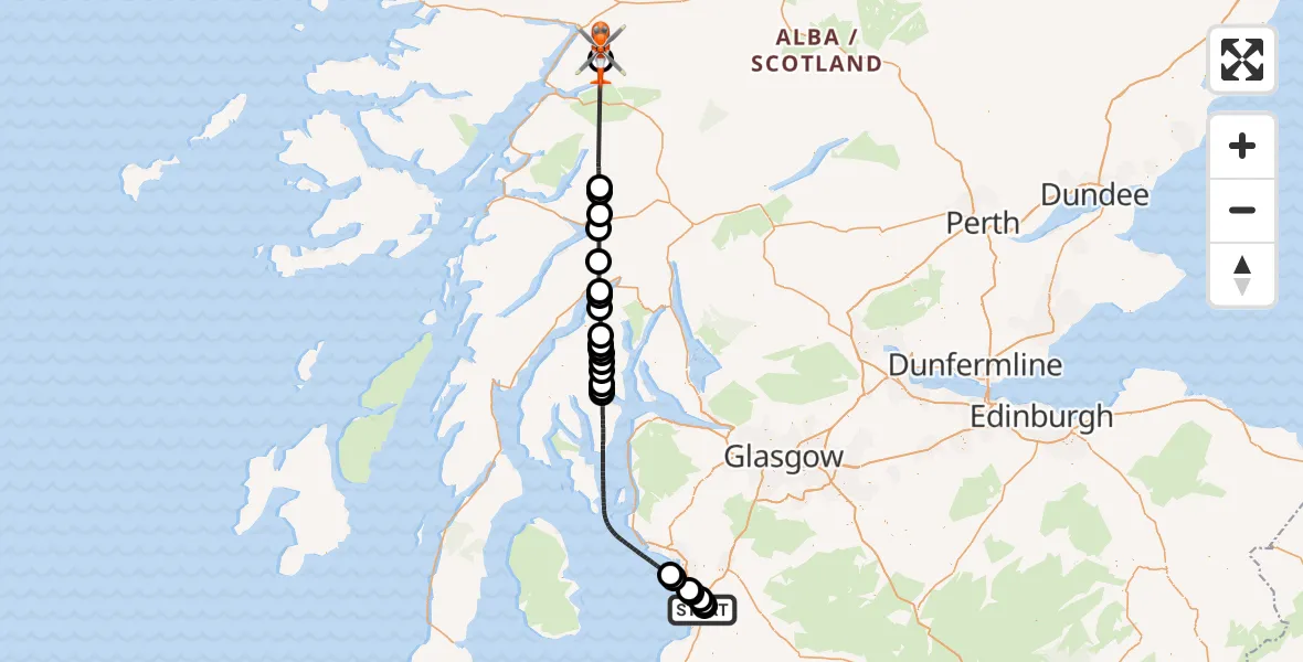 Flight route Coastguard Helicopter Glasgow Prestwick Airport - Highland, 18 October 2026, 09:48