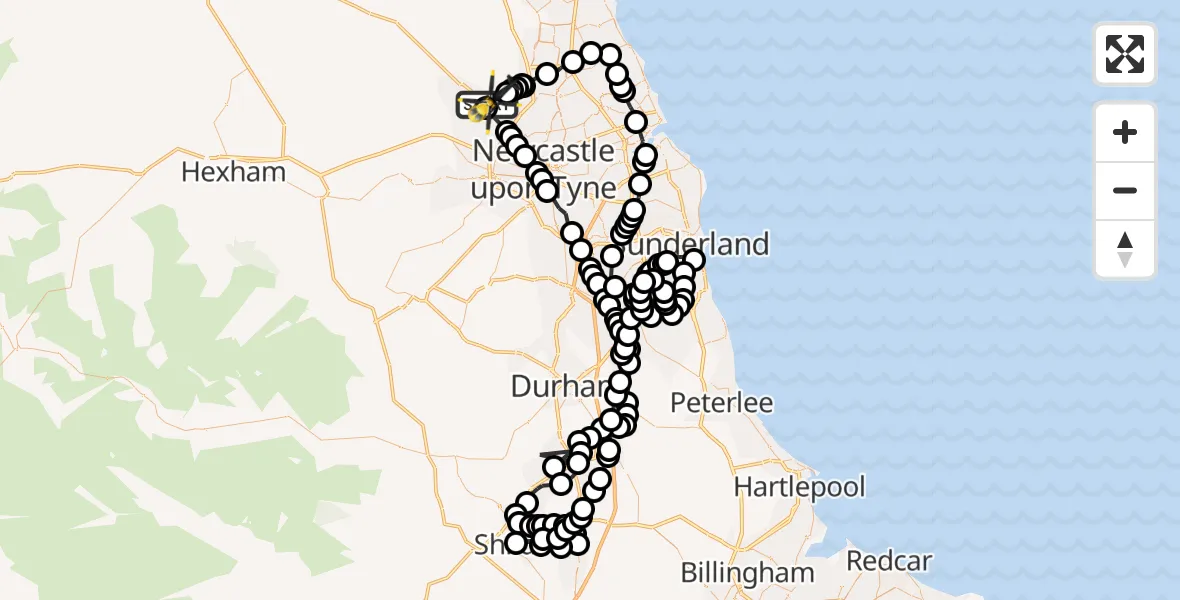 Flight route Police Helicopter Newcastle International Airport - Newcastle International Airport, 18 October 2026, 10:14