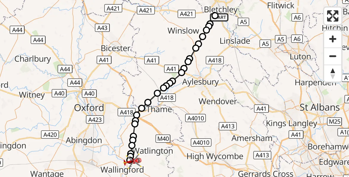 Flight route Air Ambulance Helicopter Bletchley - RAF Benson, 18 October 2026, 10:22