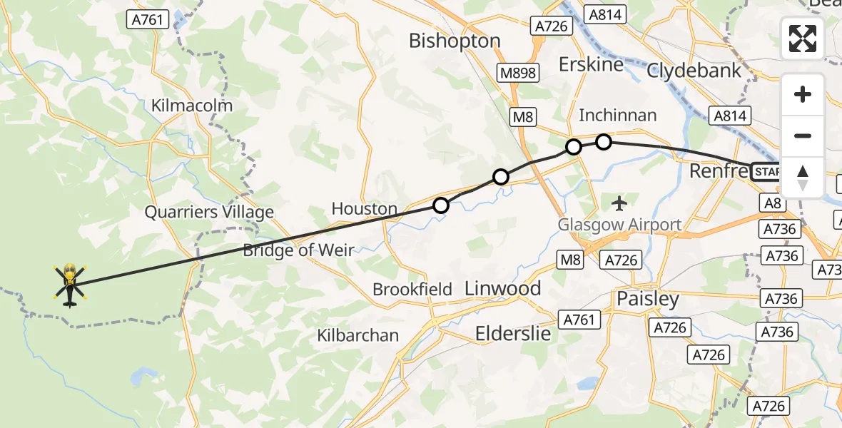 Flight route Police Helicopter Renfrew - The Heddles, 18 October 2026, 10:26