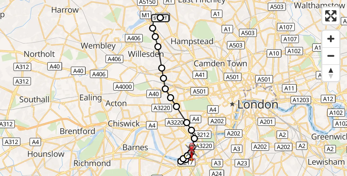 Flight route Air Ambulance Helicopter Brent Cross - London Heliport, 18 October 2026, 10:47