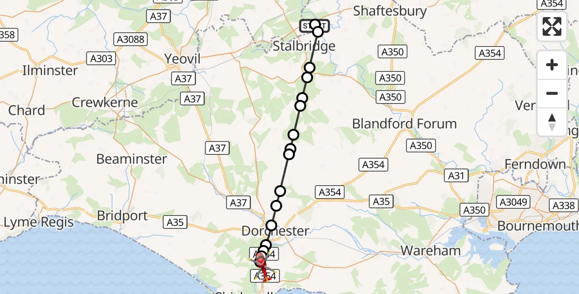 Flight route Air Ambulance Helicopter Henstridge Airfield - Weymouth, 18 October 2026, 11:22