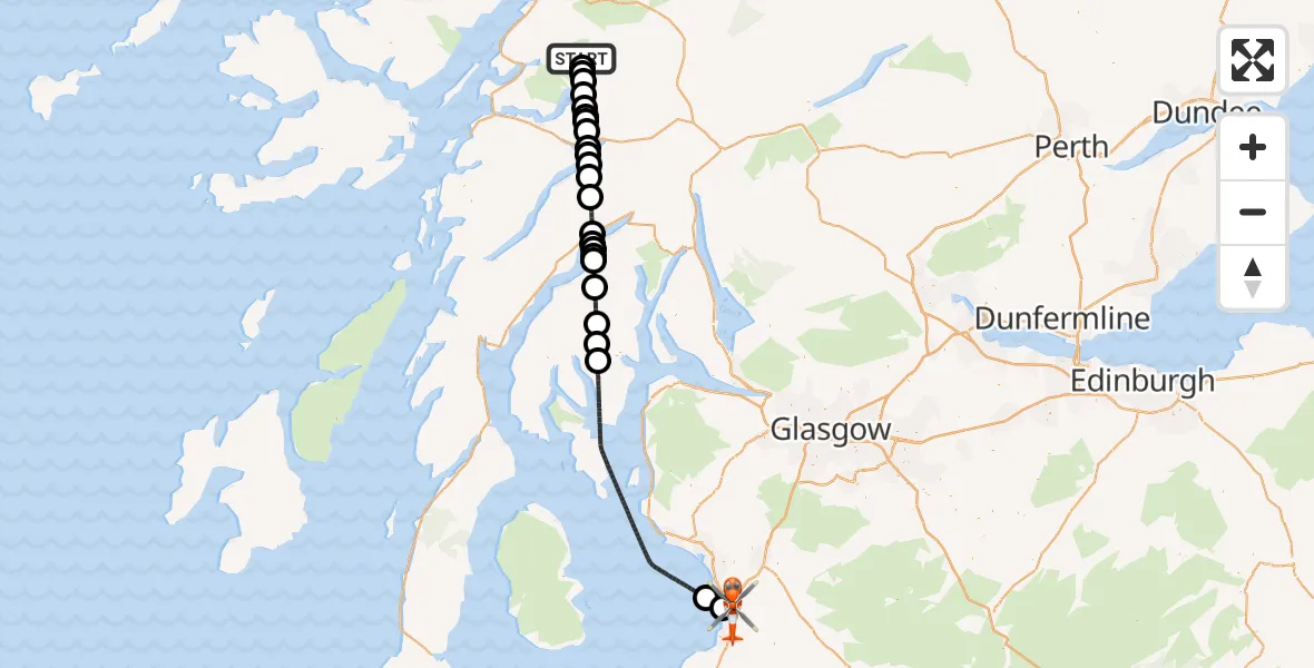 Flight route Coastguard Helicopter Highland - Glasgow Prestwick Airport, 18 October 2026, 11:25