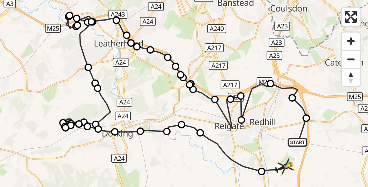 Flight route Police Helicopter South Nutfield - Salfords, 18 October 2026, 11:55