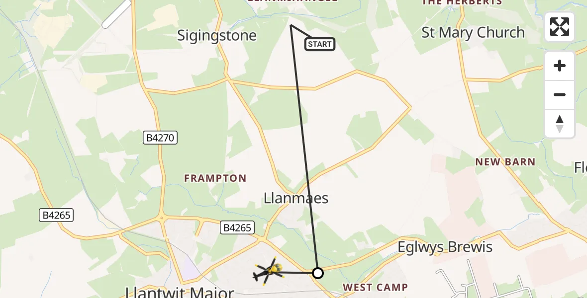 Flight route Police Helicopter Sigingstone - Llantwit Major, 18 October 2026, 11:57