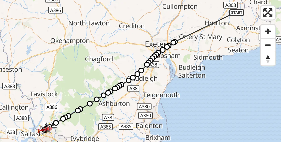 Flight route Air Ambulance Helicopter Stockland - Southway, 18 October 2026, 12:00