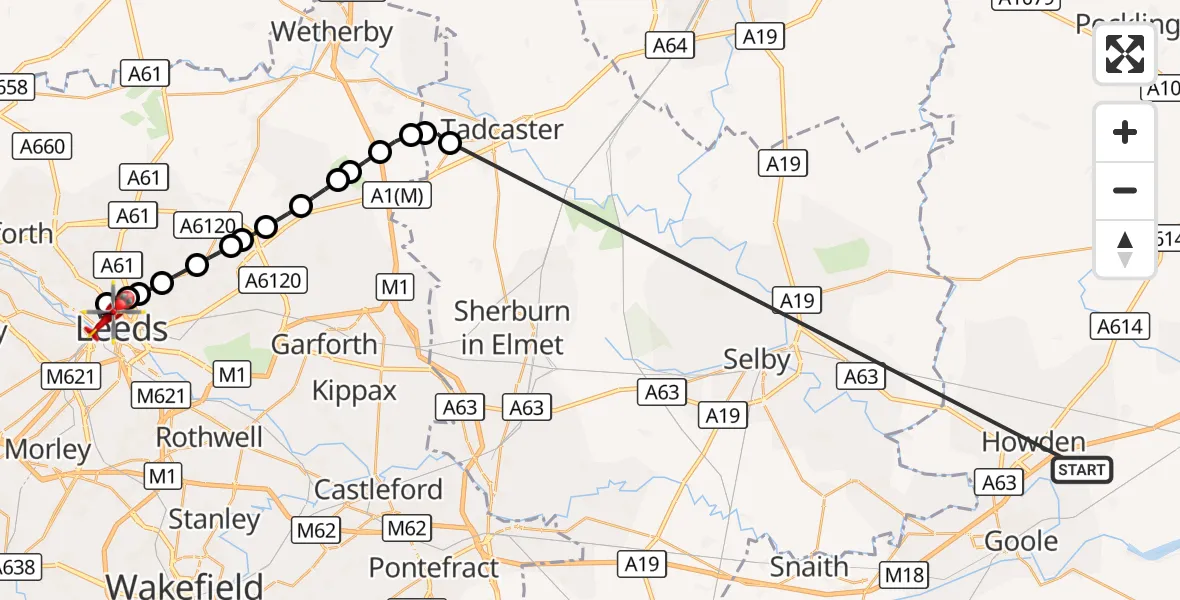 Flight route Air Ambulance Helicopter Balkholme - Woodhouse, 18 October 2026, 12:04