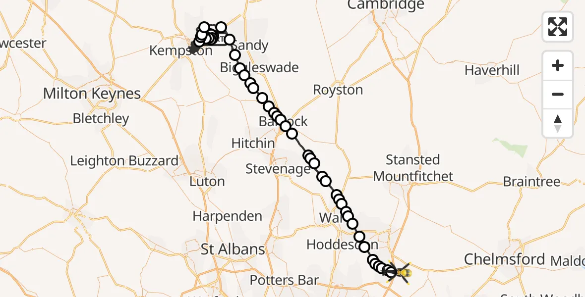 Flight route Police Helicopter Cople - Coopersale, 18 October 2026, 12:17