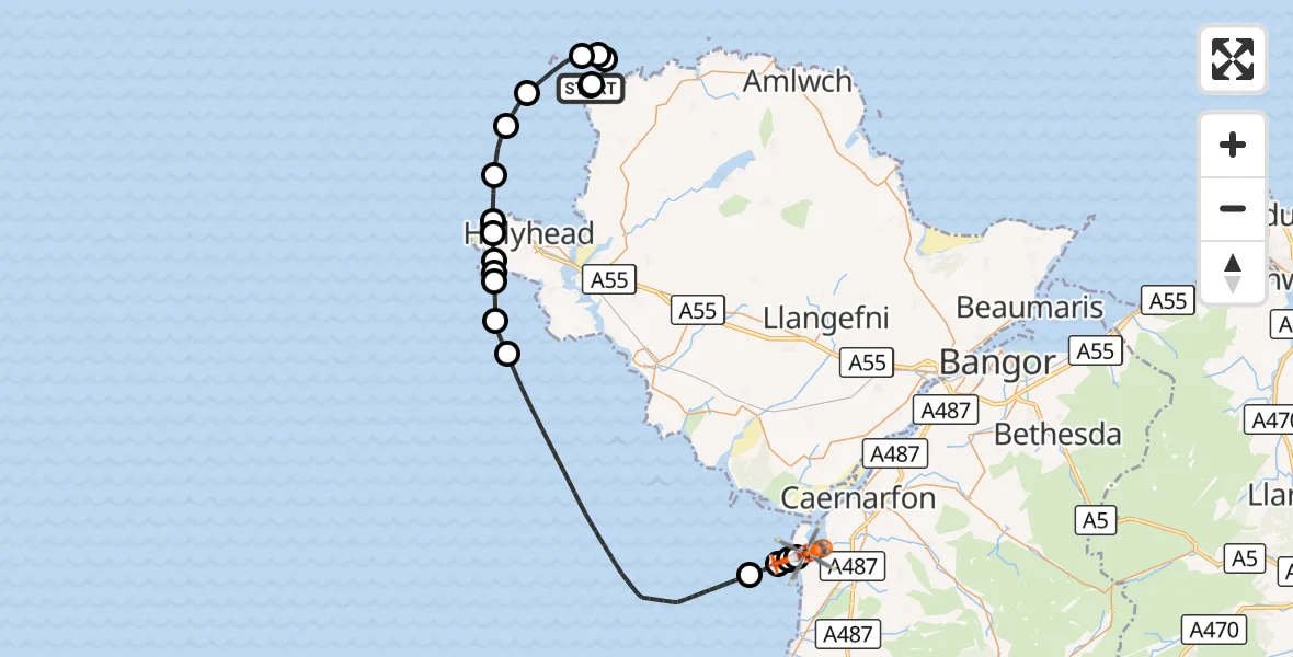 Flight route Coastguard Helicopter Cylch-y-Garn - Caernarfon Airport, 18 October 2026, 12:54