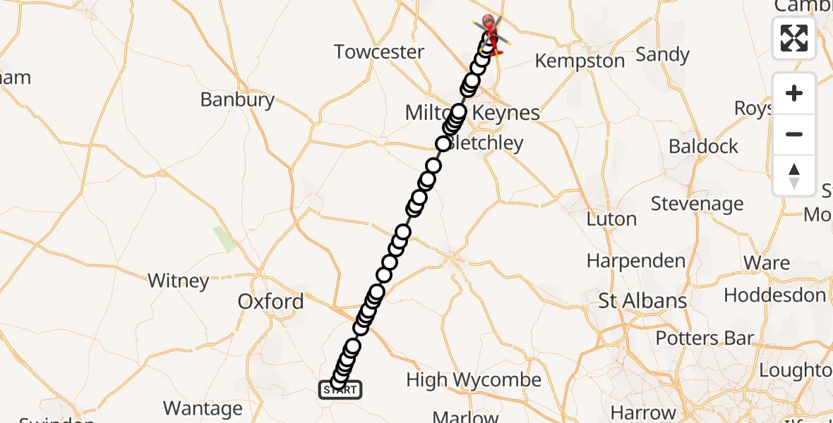 Flight route Air Ambulance Helicopter RAF Benson - Olney, 18 October 2026, 13:02