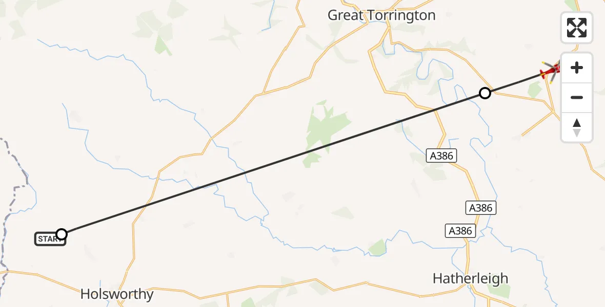 Flight route Air Ambulance Helicopter Torridge - Riddlecombe, 18 October 2026, 13:49