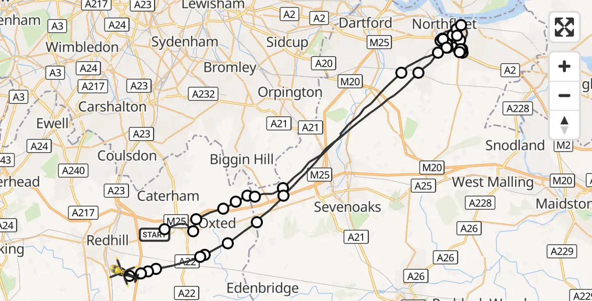 Flight route Police Helicopter Bletchingley - Tandridge, 18 October 2026, 14:04