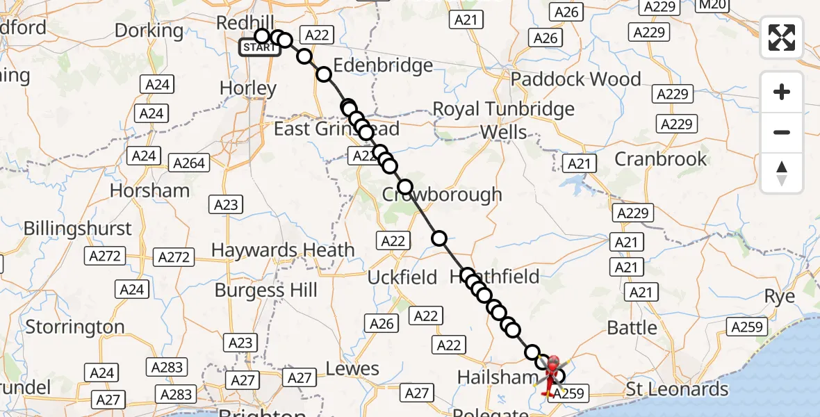 Flight route Air Ambulance Helicopter Redhill Aerodrome - Windmill Hill, 18 October 2026, 14:18