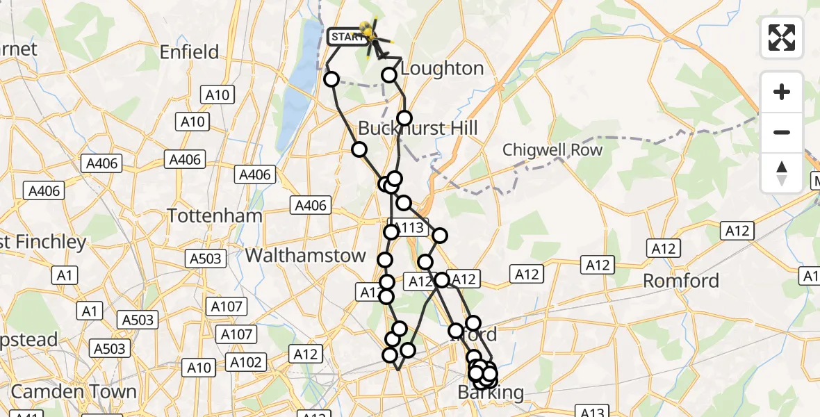 Flight route Police Helicopter Sewardstonebury - Sewardstonebury, 18 October 2026, 14:21