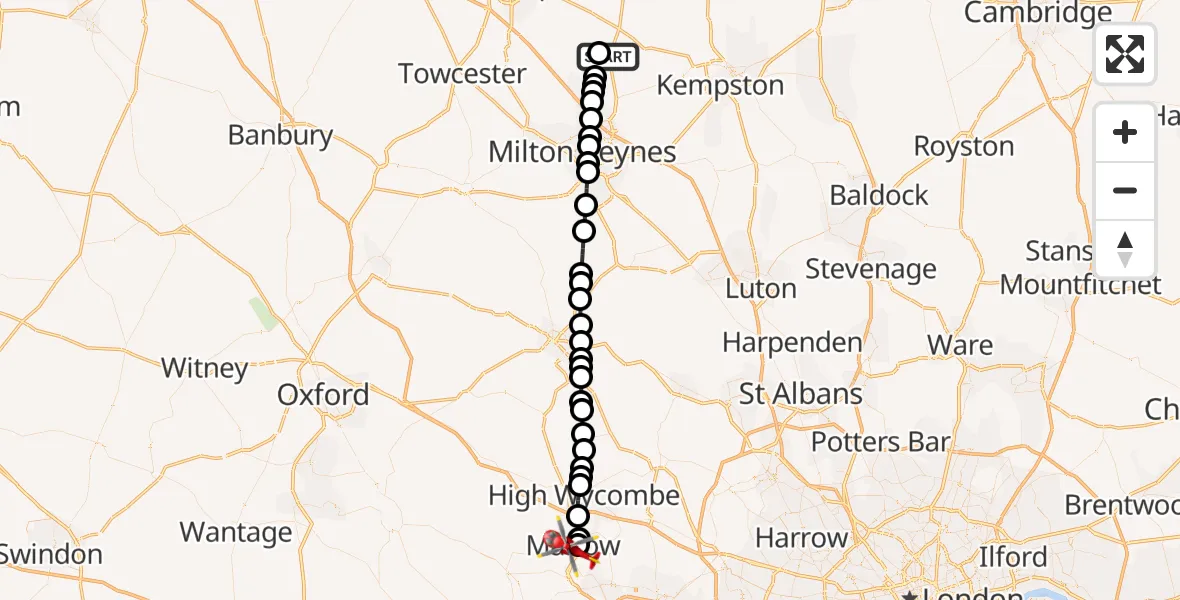 Flight route Air Ambulance Helicopter Olney - Bisham, 18 October 2026, 14:23