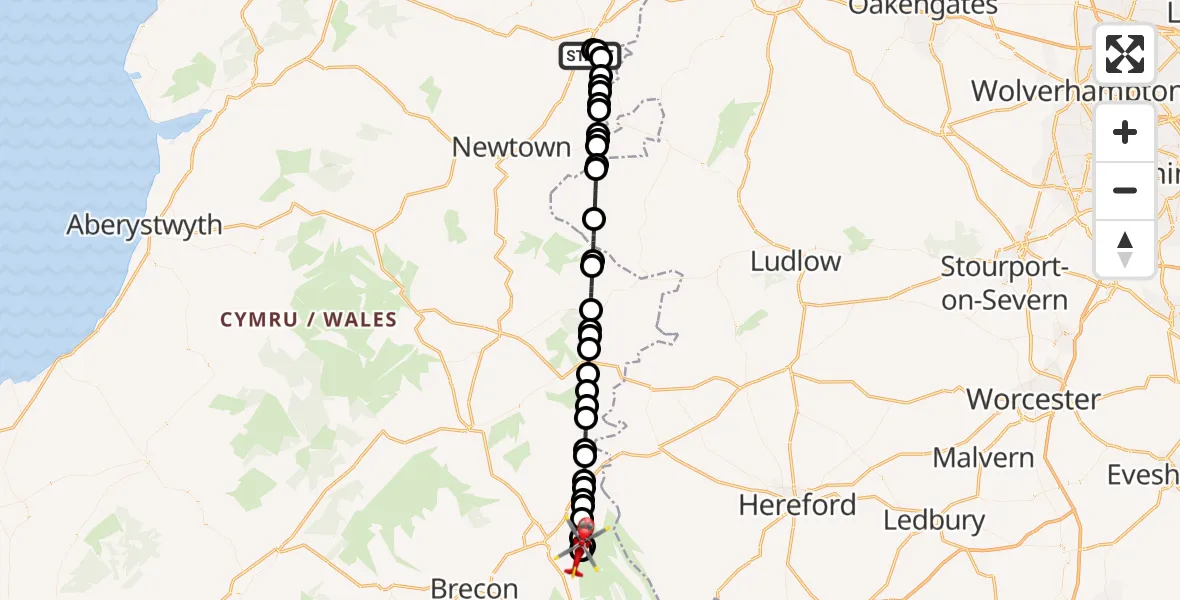 Flight route Air Ambulance Helicopter Welshpool Airport - Talgarth, 18 October 2026, 14:38