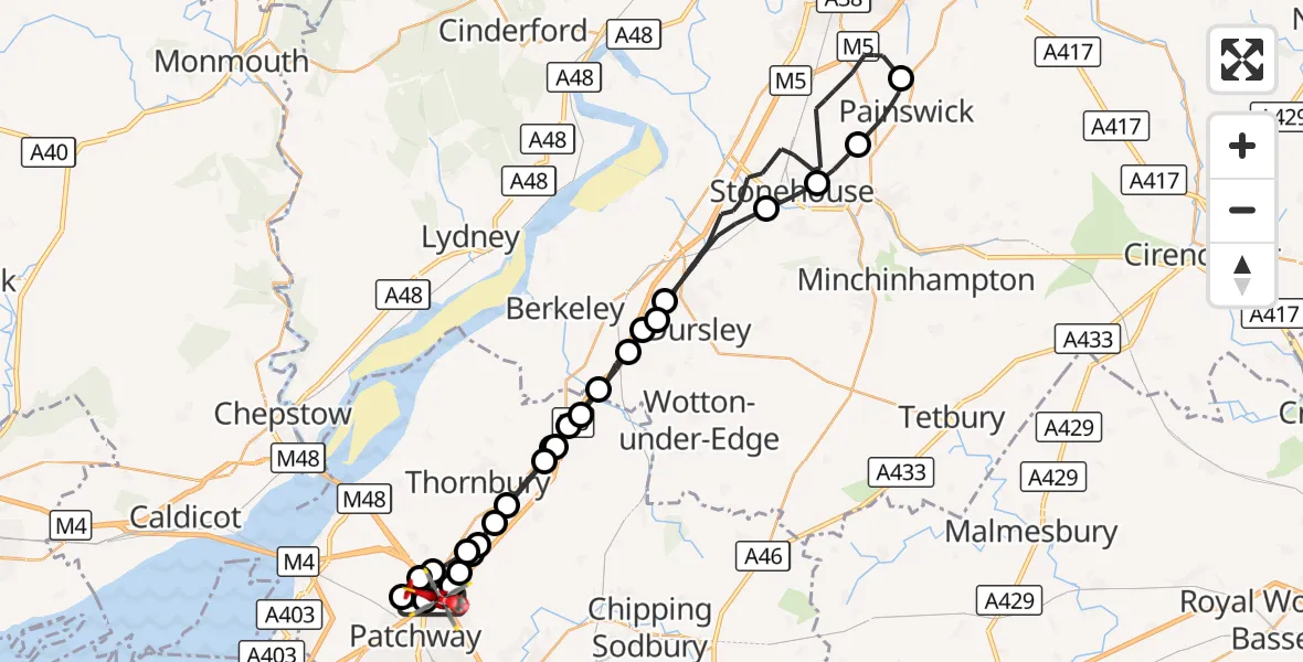 Flight route Air Ambulance Helicopter Almondsbury Helicopter Base - Almondsbury Helicopter Base, 18 October 2026, 14:45