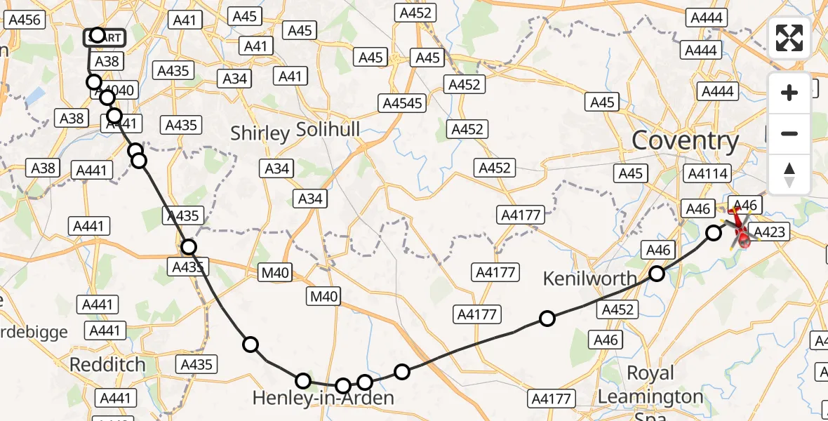 Flight route Air Ambulance Helicopter Queen Elizabeth Hospital Helipad - Warwick, 18 October 2026, 15:15