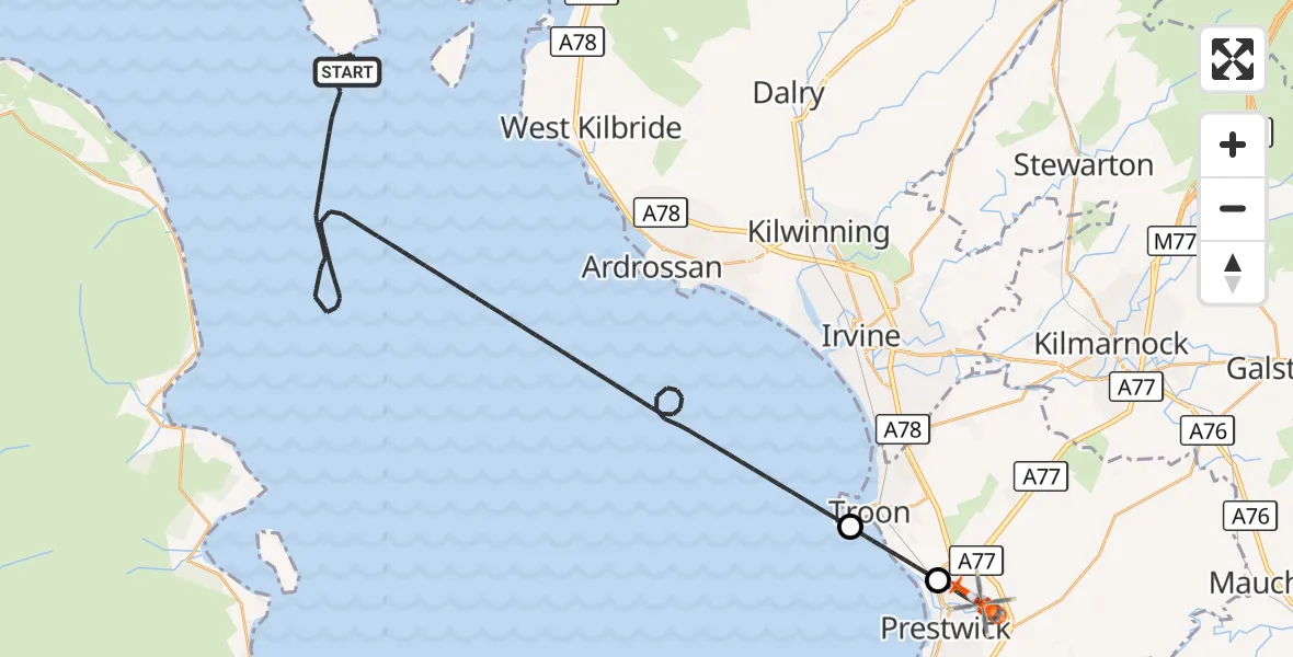 Flight route Coastguard Helicopter Inner Seas - Glasgow Prestwick Airport, 18 October 2026, 15:24