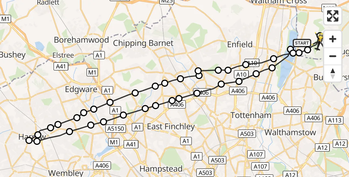 Flight route Police Helicopter Sewardstonebury - Metropolitan Police Air Support Unit Lippitts Hill, 18 October 2026, 15:30