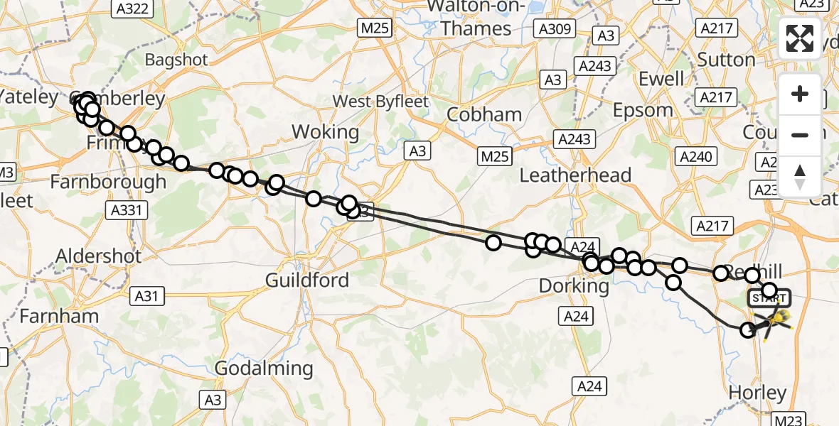 Flight route Police Helicopter Redhill - Salfords, 18 October 2026, 15:35