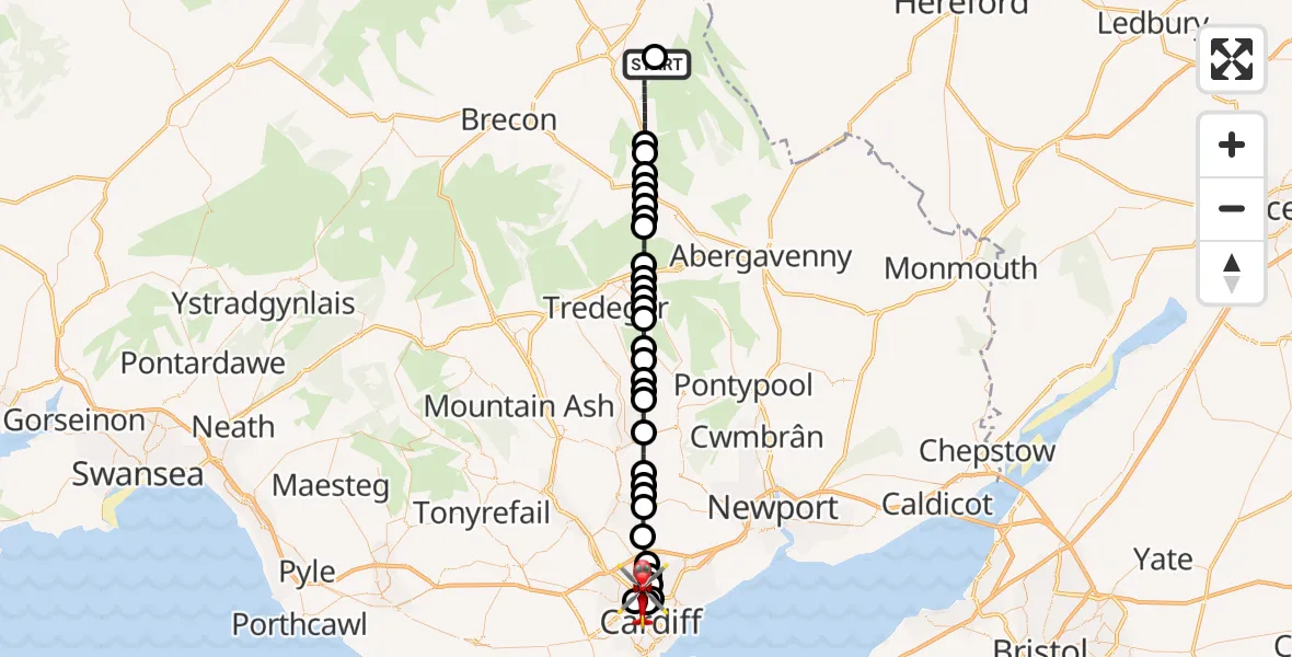 Flight route Air Ambulance Helicopter Felindre - Gabalfa, 18 October 2026, 15:51