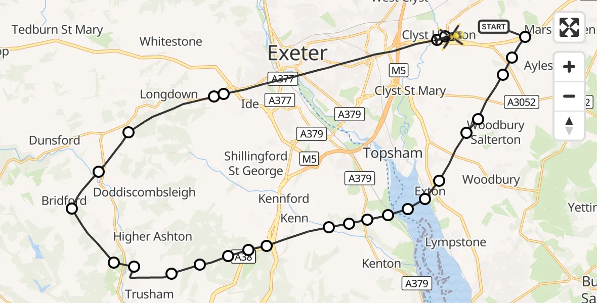 Flight route Police Helicopter Exeter International Airport - Clyst Honiton, 18 October 2026, 16:25