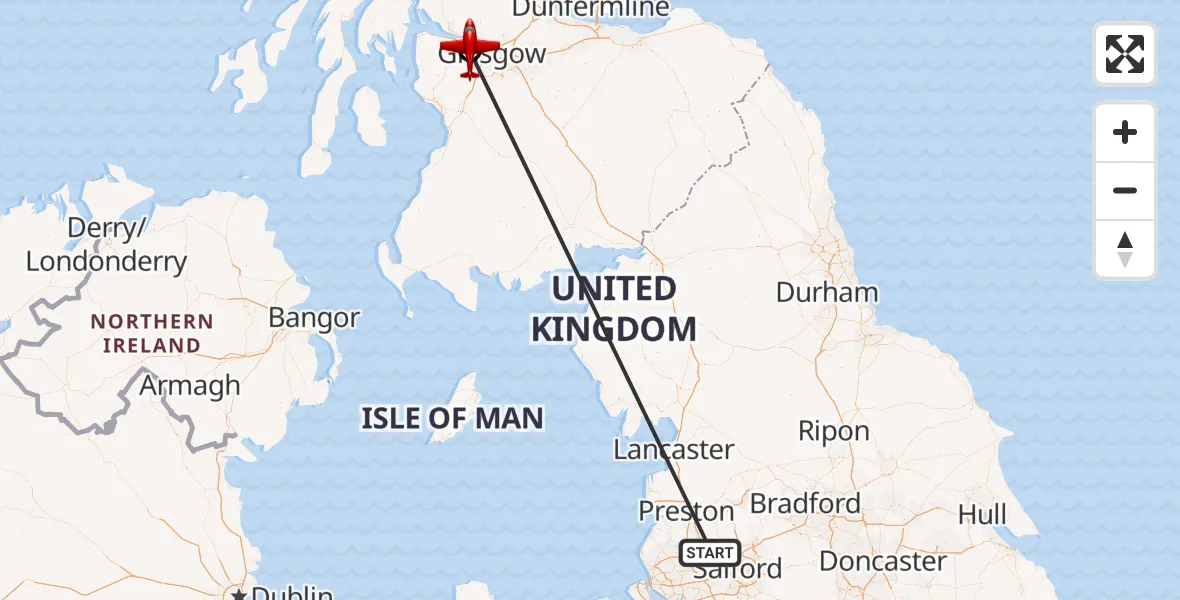 Flight route Air Ambulance Aircraft Bolton - Glasgow Airport, 18 October 2026, 16:49