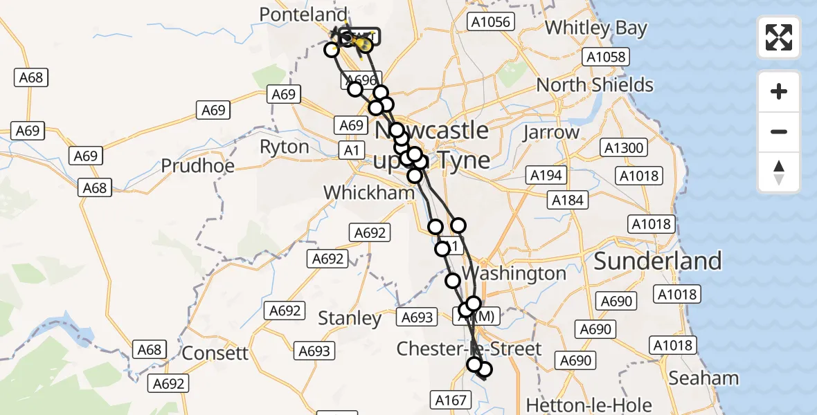 Flight route Police Helicopter Newcastle International Airport - Newcastle International Airport, 18 October 2026, 16:52