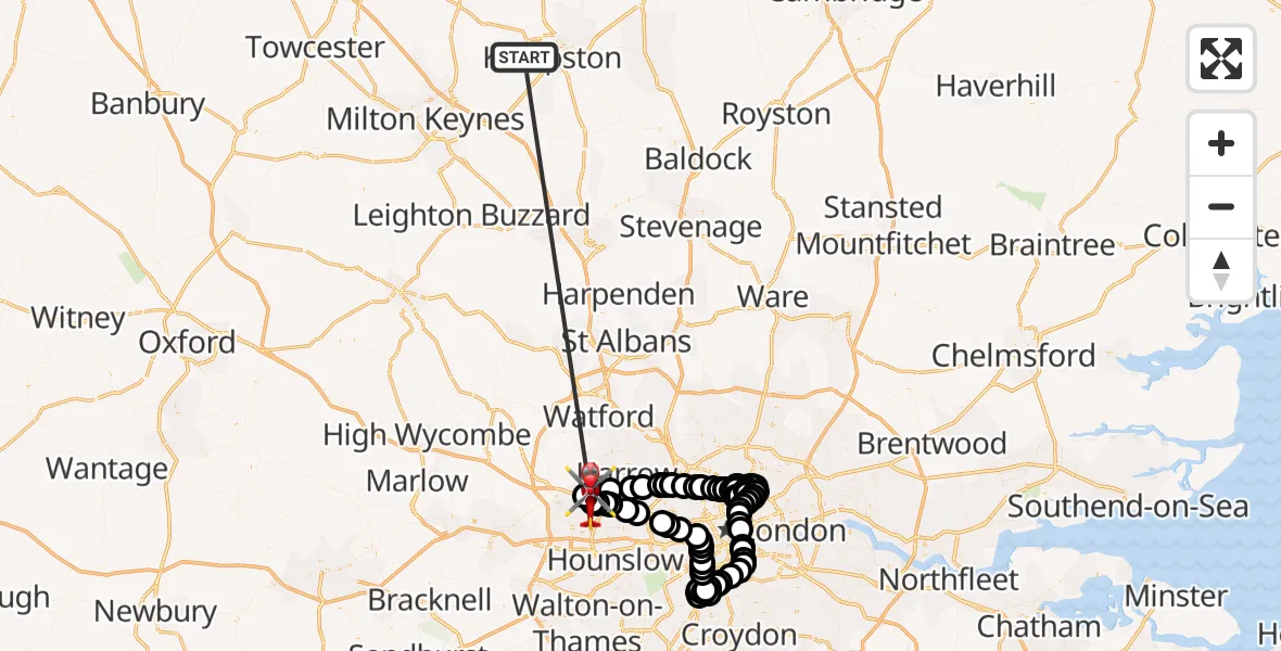 Flight route Air Ambulance Helicopter Stagsden - RAF Northolt, 18 October 2026, 16:53