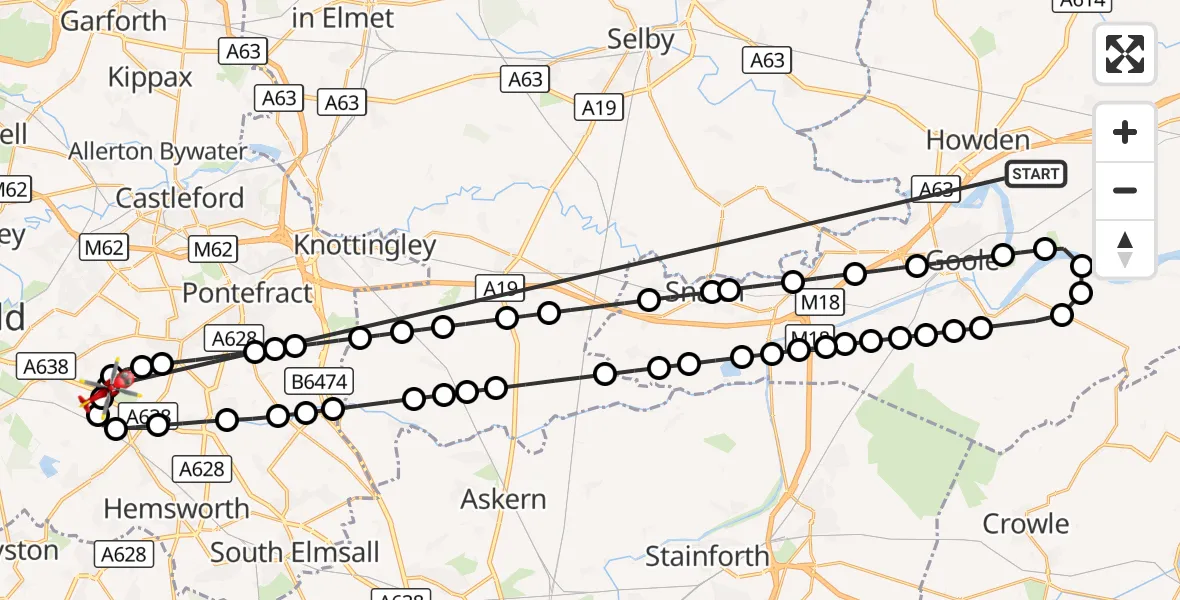 Flight route Air Ambulance Helicopter Balkholme - YAA Nostell Helicopter Port, 18 October 2026, 17:23