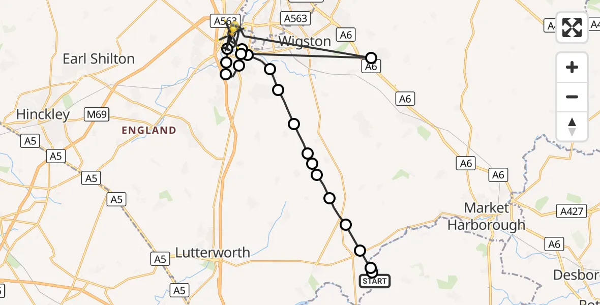 Flight route Police Helicopter Sulby Airstrip - Blaby, 18 October 2026, 18:05
