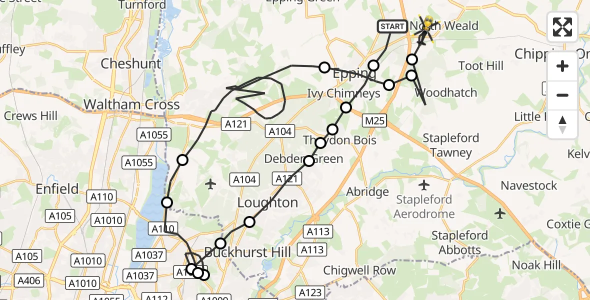 Flight route Police Helicopter North Weald Bassett - North Weald Airfield, 18 October 2026, 18:34