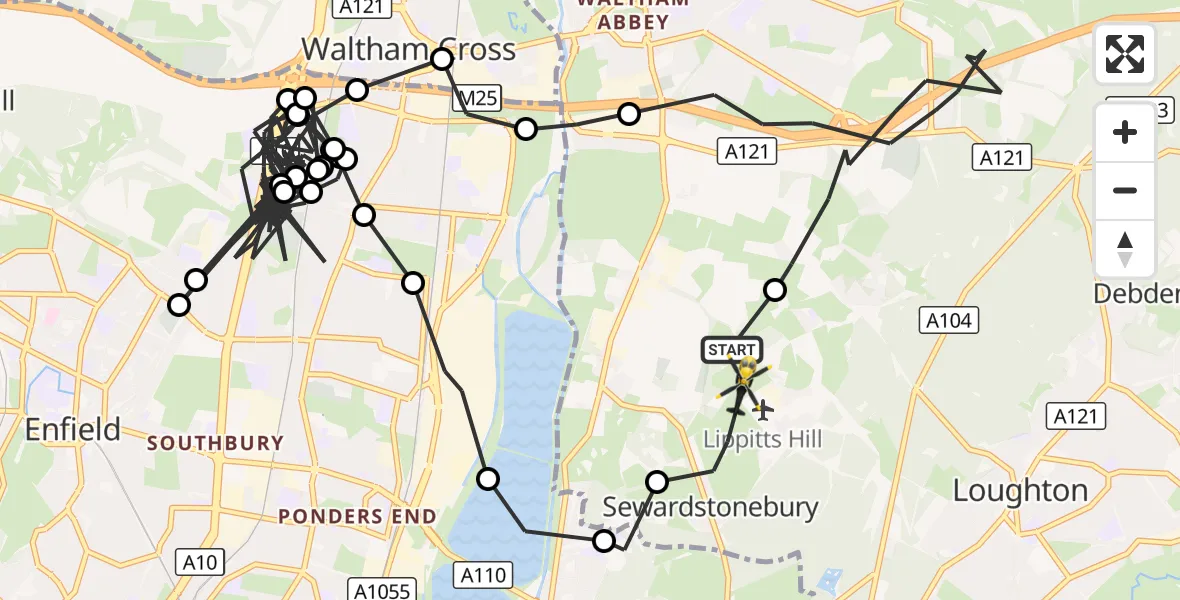 Flight route Police Helicopter Sewardstonebury - Sewardstonebury, 18 October 2026, 18:40