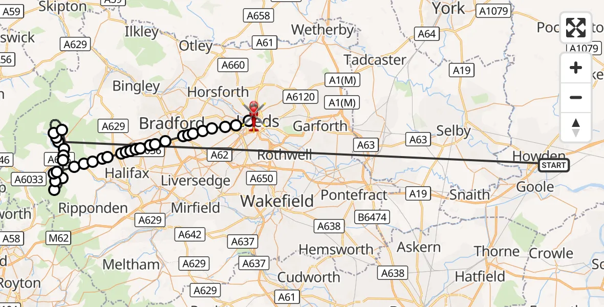 Flight route Air Ambulance Helicopter Balkholme - Woodhouse, 18 October 2026, 18:42