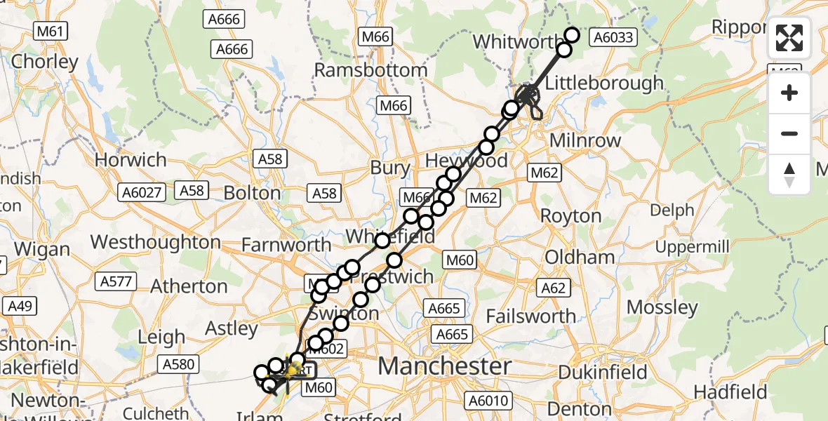 Flight route Police Helicopter Manchester Barton Aerodrome - Irlam, 18 October 2026, 18:43