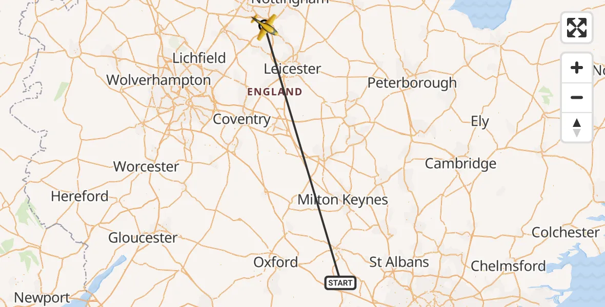 Flight route Police Aircraft Naphill - East Midlands Airport, 18 October 2026, 20:39