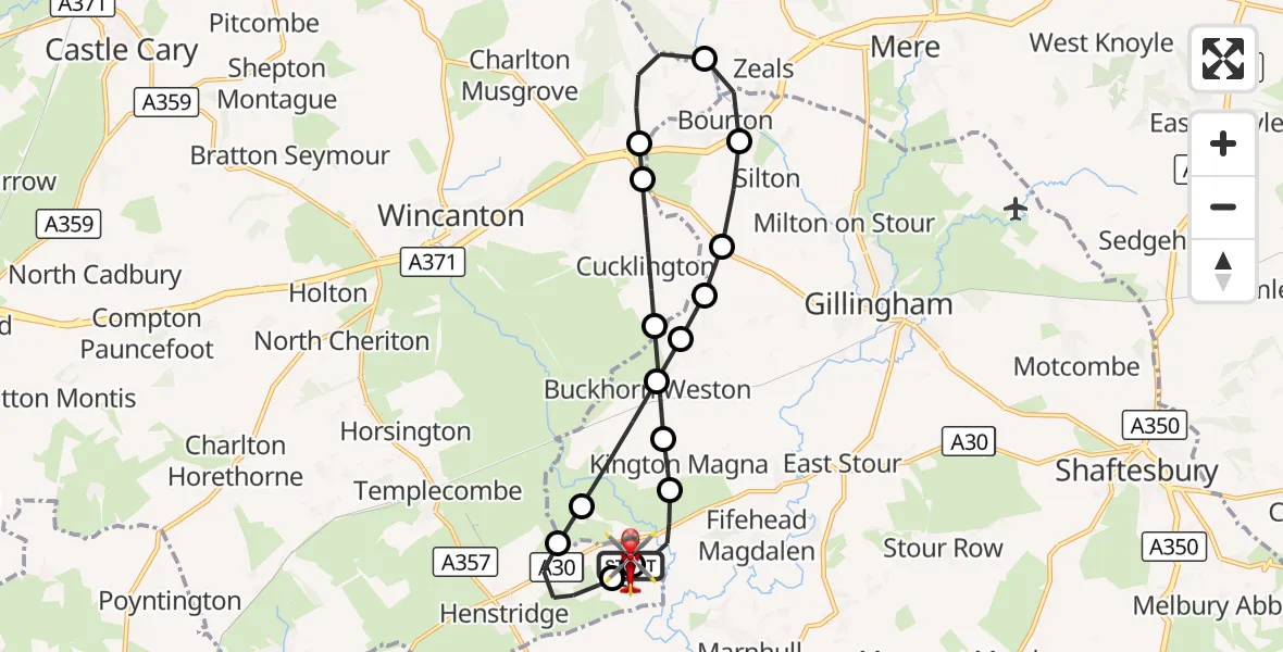 Flight route Air Ambulance Helicopter Henstridge Airfield - Henstridge Airfield, 18 October 2026, 22:15