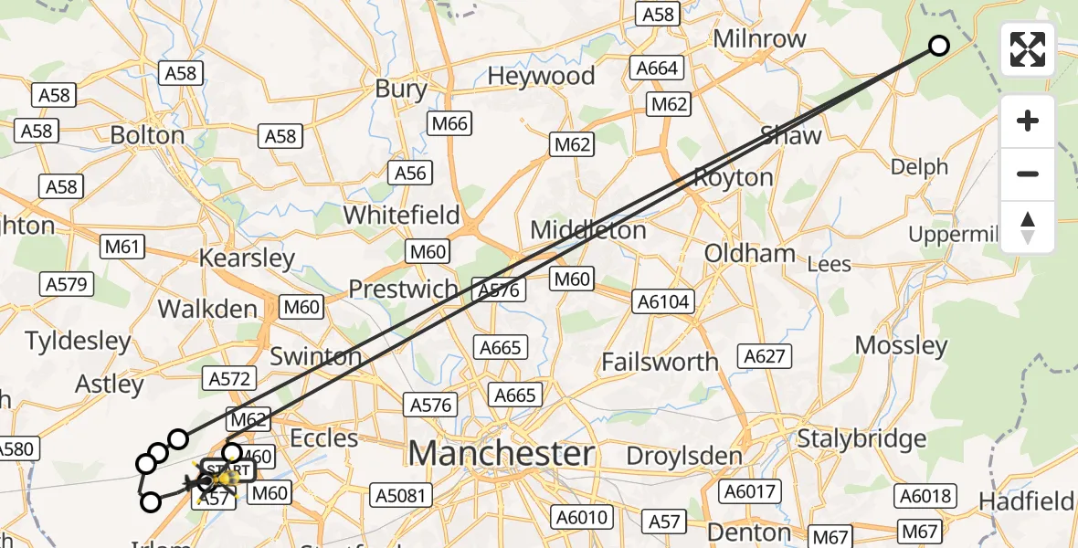 Flight route Police Helicopter Manchester Barton Aerodrome - Manchester Barton Aerodrome, 18 October 2026, 23:12