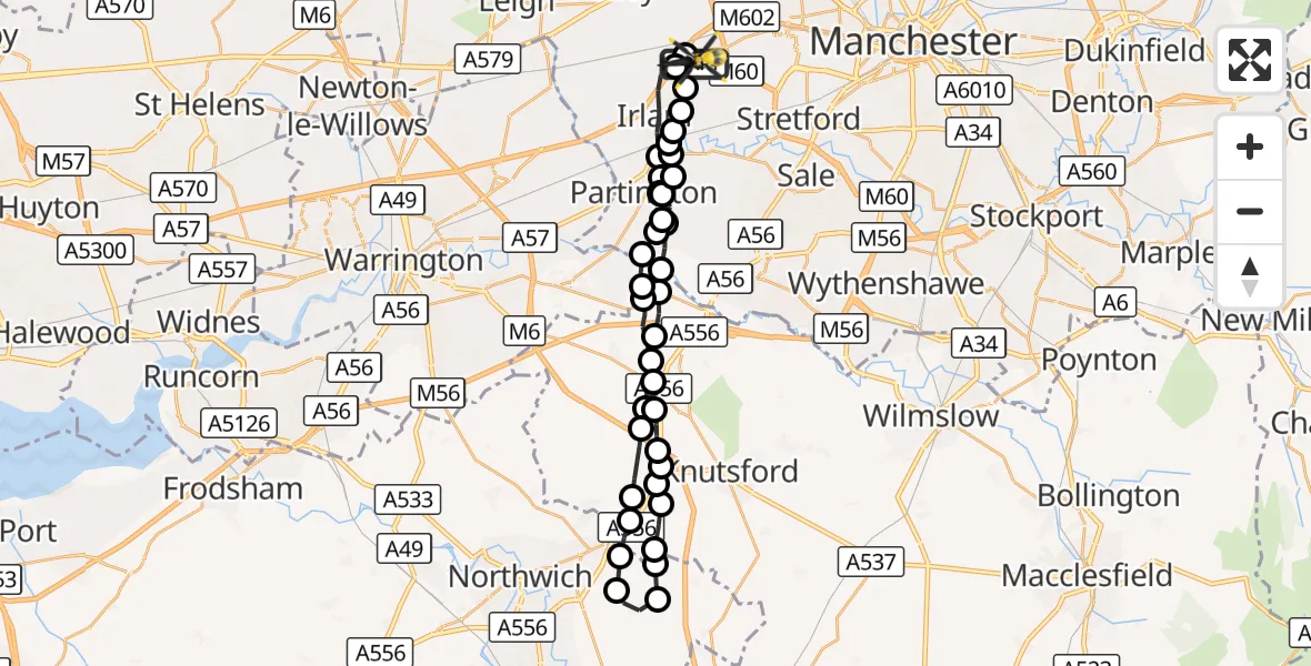 Flight route Police Helicopter Manchester Barton Aerodrome - Manchester Barton Aerodrome, 18 October 2026, 23:41