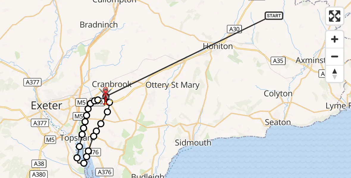 Flight route Air Ambulance Helicopter Stockland - Exeter International Airport, 19 October 2026, 07:30