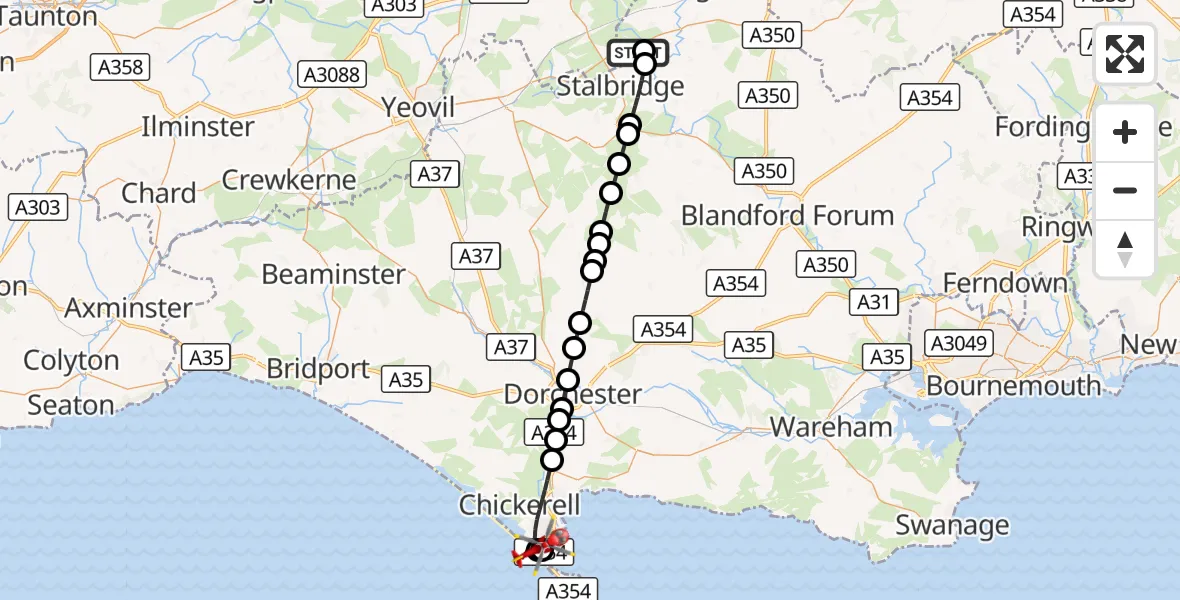 Flight route Air Ambulance Helicopter Henstridge Airfield - Weymouth, 19 October 2026, 09:07