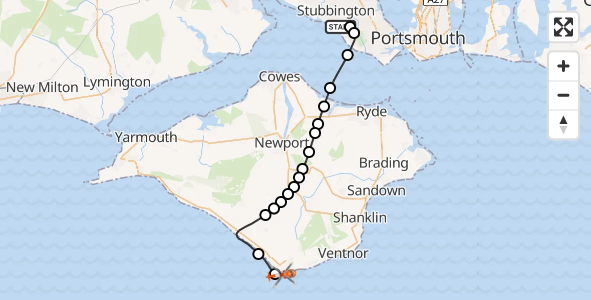 Flight route Coastguard Helicopter Solent Airport - Niton, 19 October 2026, 09:08