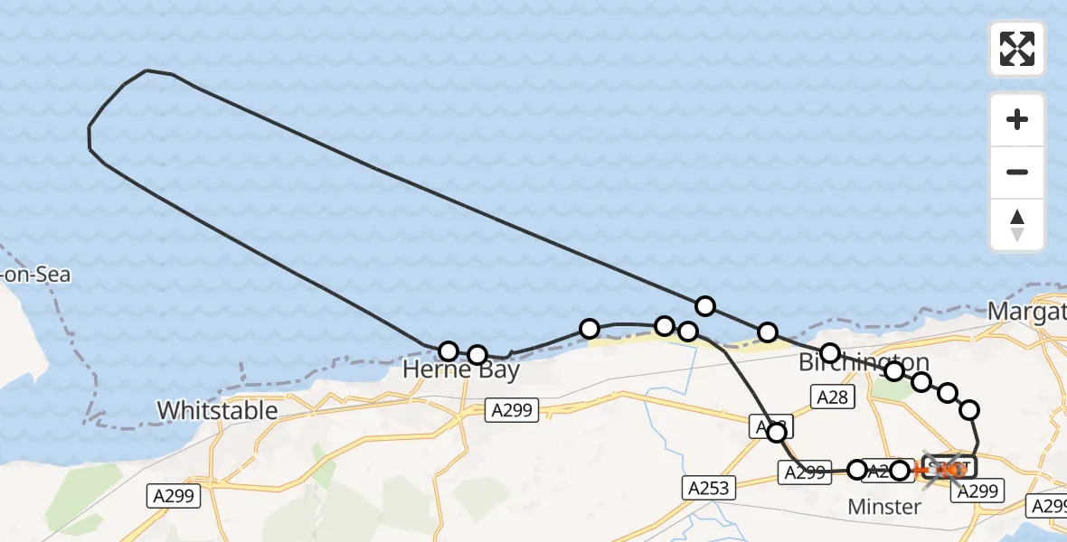 Flight route Coastguard Helicopter Manston Airport - Manston Airport, 19 October 2026, 09:37