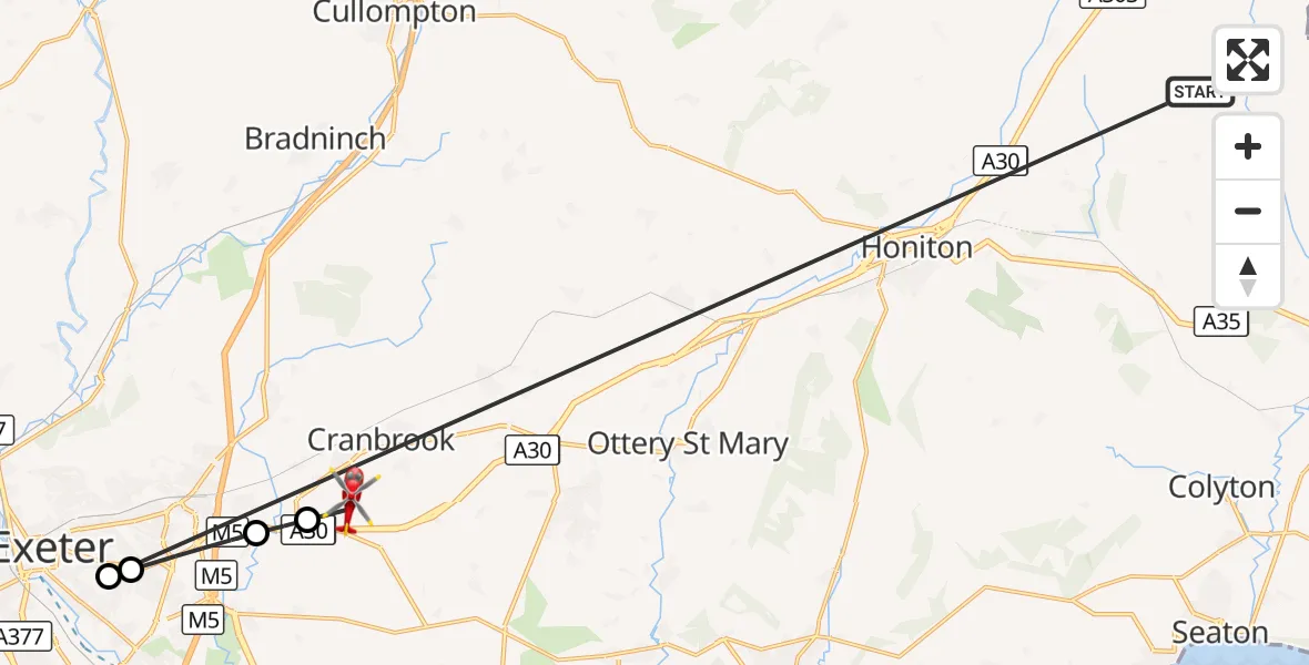 Flight route Air Ambulance Helicopter Stockland - Exeter International Airport, 19 October 2026, 10:11