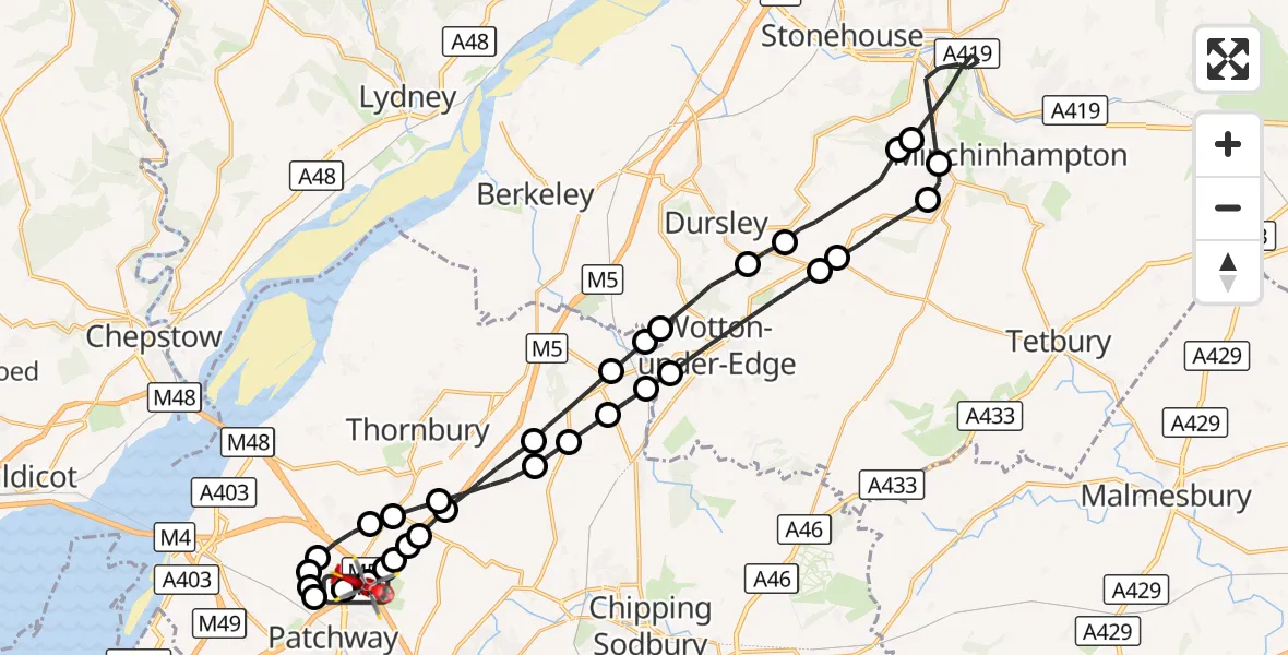 Flight route Air Ambulance Helicopter Almondsbury Helicopter Base - Almondsbury Helicopter Base, 19 October 2026, 10:22