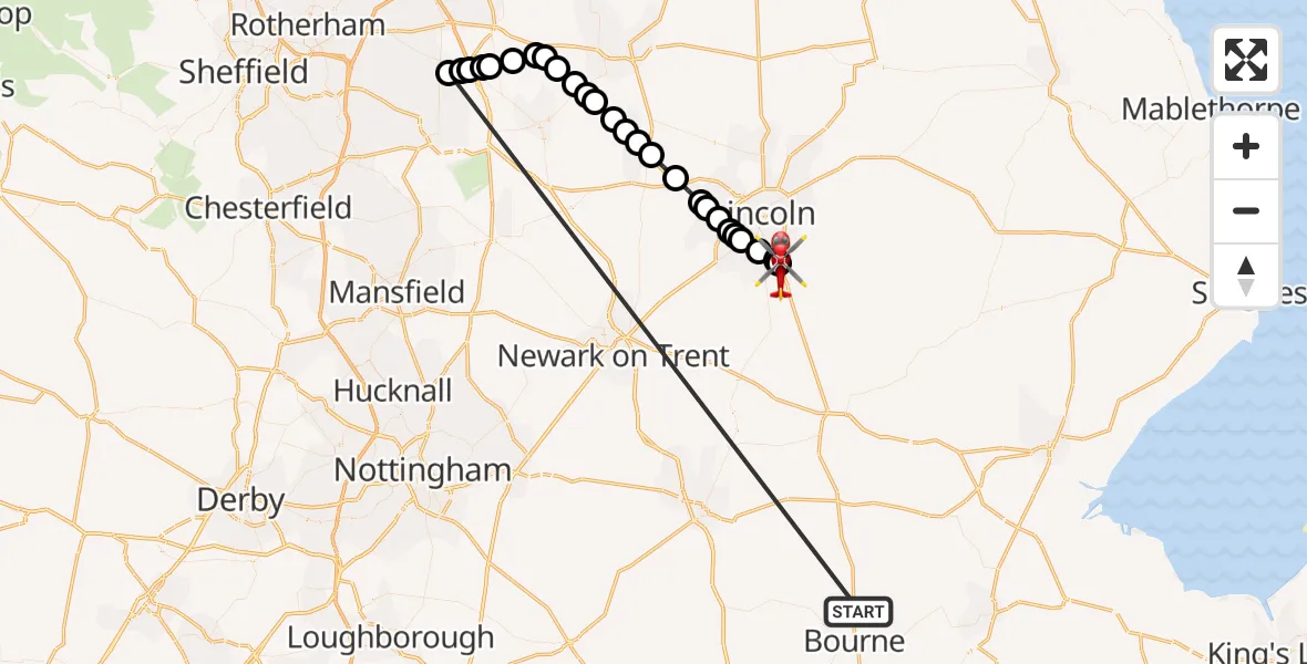 Flight route Air Ambulance Helicopter Morton - North Kesteven, 19 October 2026, 10:35