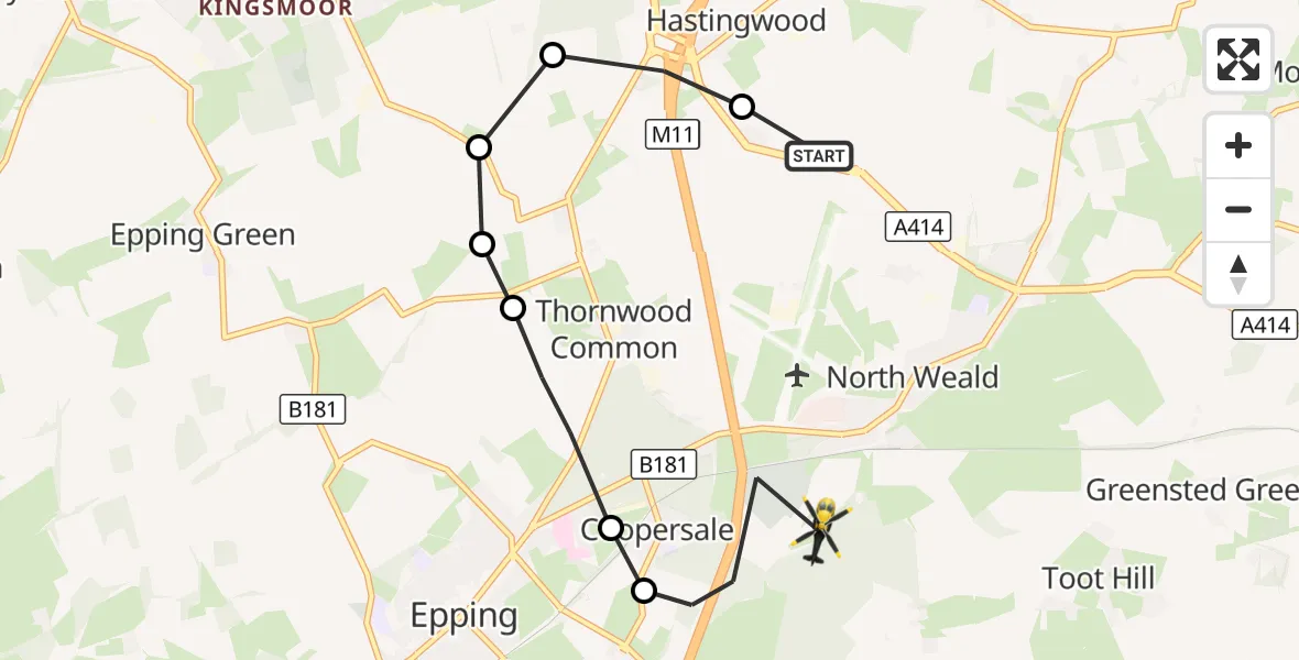 Flight route Police Helicopter North Weald Airfield - Coopersale, 19 October 2026, 10:45