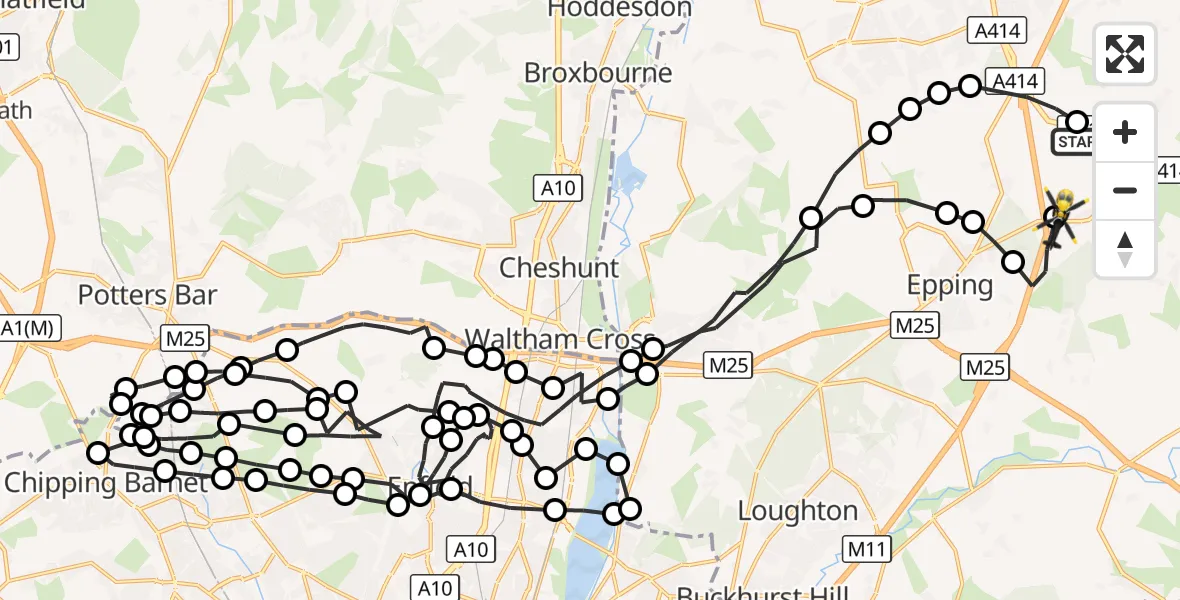 Flight route Police Helicopter North Weald Airfield - Coopersale, 19 October 2026, 10:58
