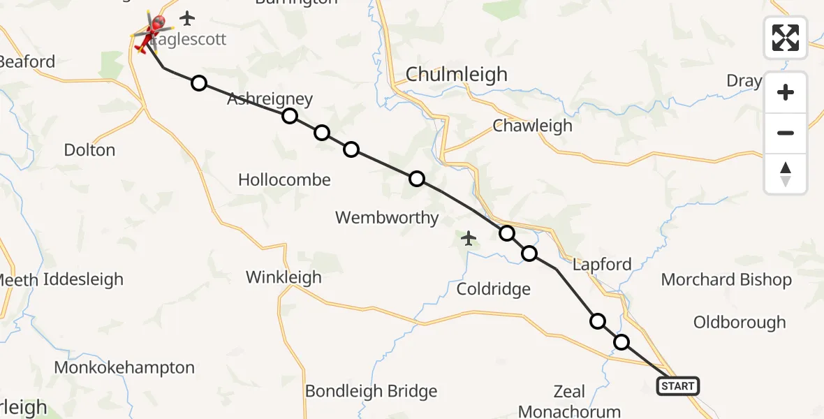 Flight route Air Ambulance Helicopter Down St Mary - Riddlecombe, 19 October 2026, 11:22